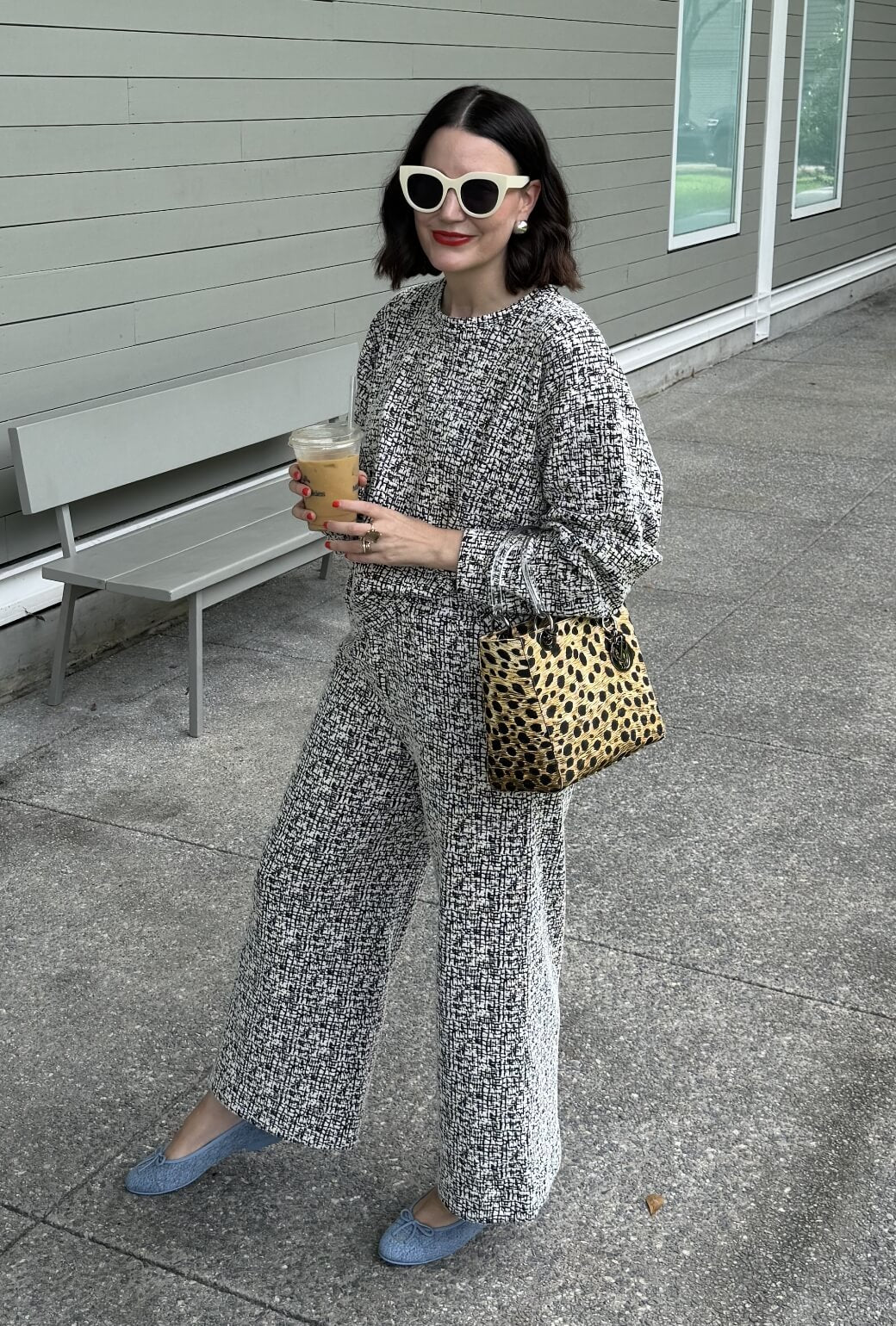 BURU x Val Wide Leg Knit Trouser - Black Crosshatch