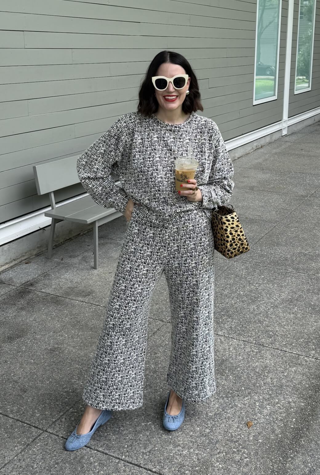 BURU x Val Wide Leg Knit Trouser - Black Crosshatch