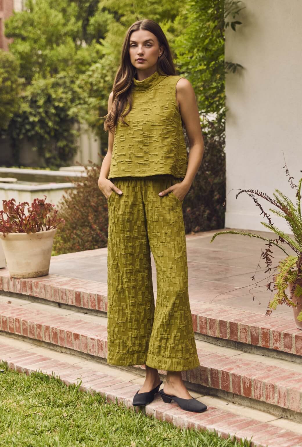 BURU x Val Wide Leg Knit Trouser - Chartreuse Knit