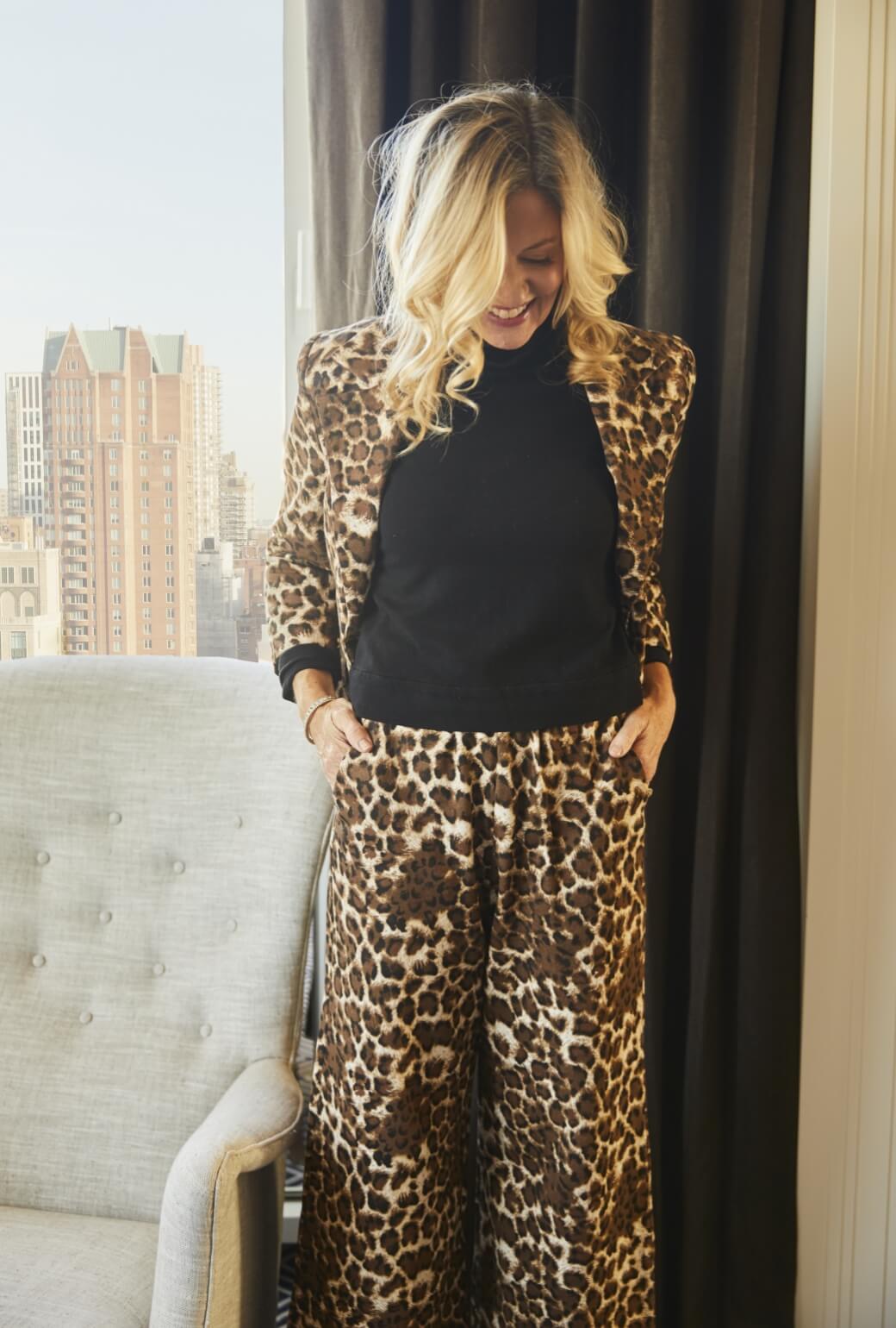SAMPLE. Wide Leg Knit Trouser - Cheetah