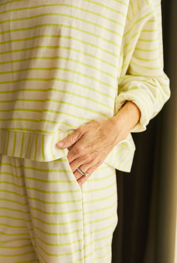 Wide Leg Knit Trouser - Citron Stripe Knit