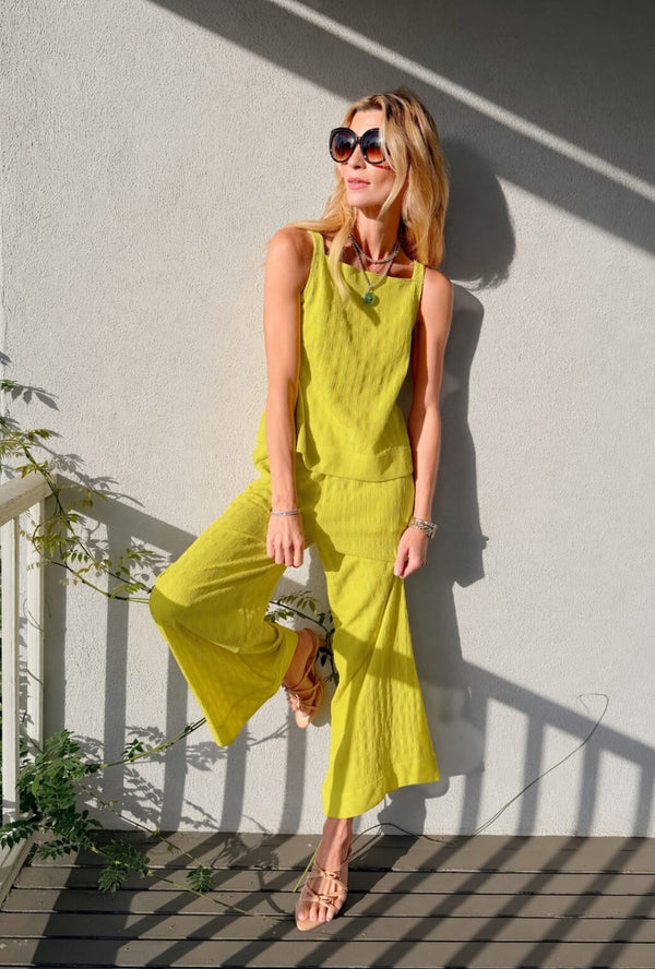 Wide Leg Knit Trouser - Courtside Yellow Knit