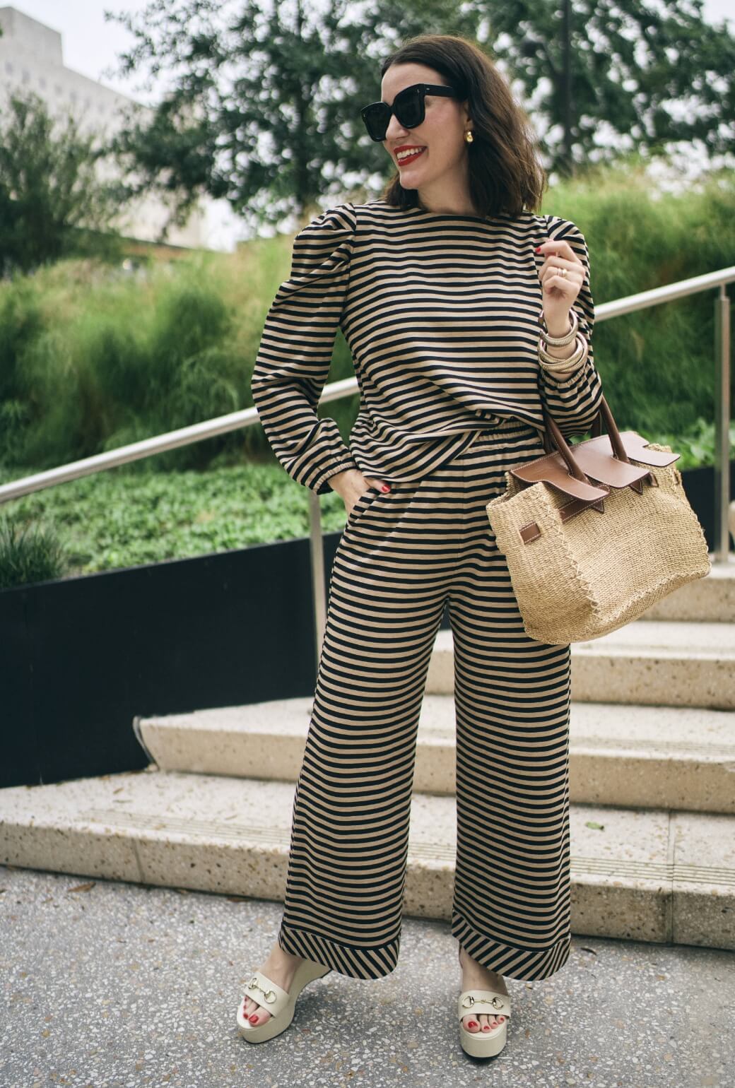 BURU x Val Wide Leg Knit Trouser - Taupe & Black Knit