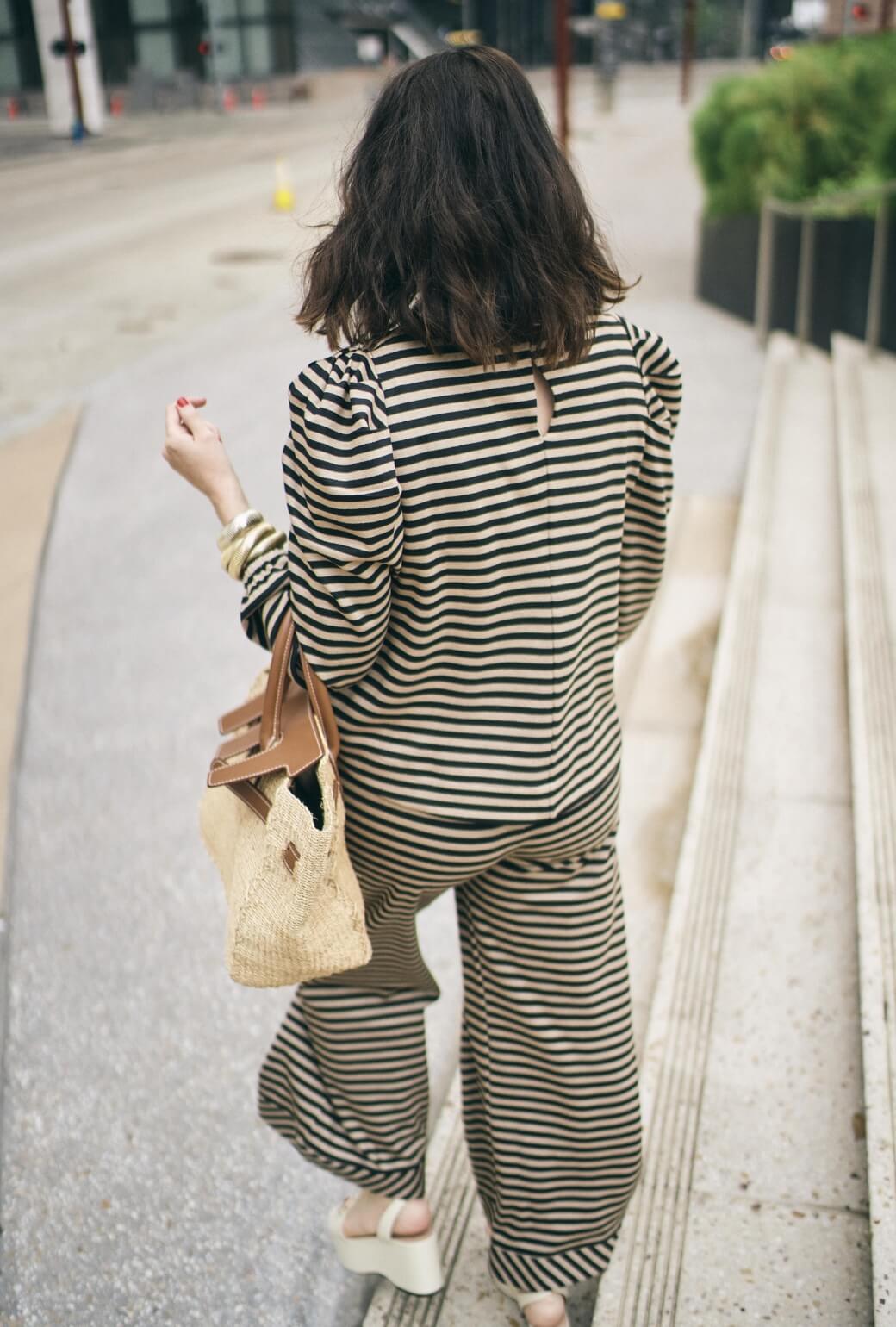 BURU x Val Wide Leg Knit Trouser - Taupe & Black Knit