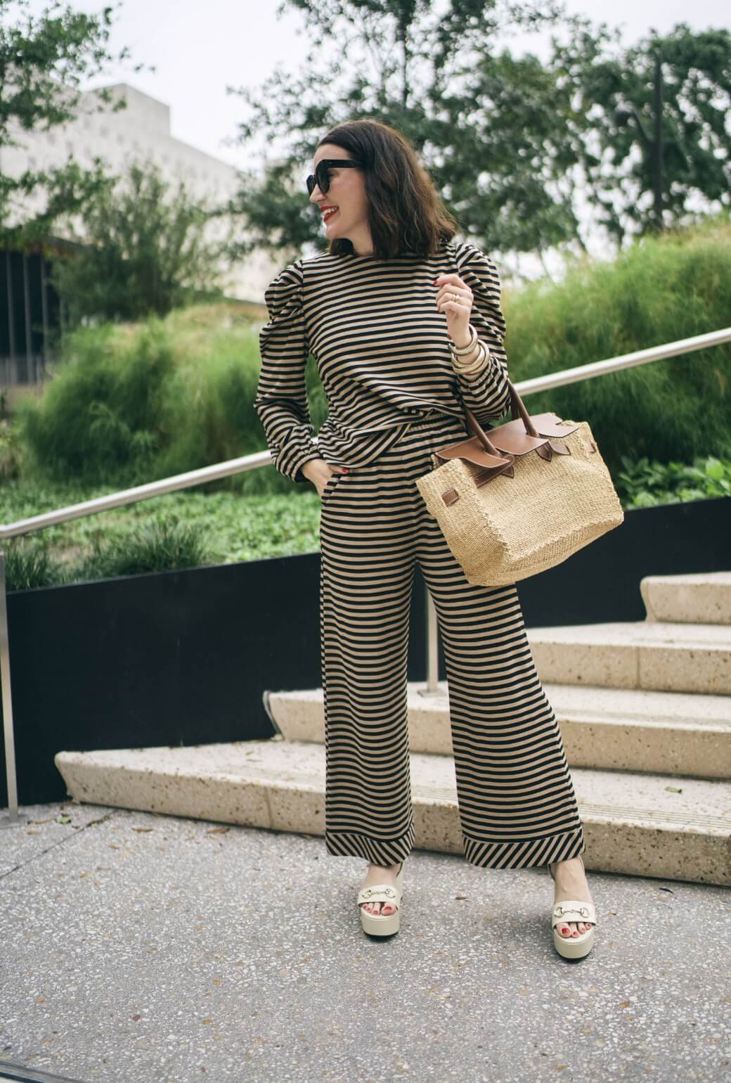 BURU x Val Wide Leg Knit Trouser - Taupe & Black Knit