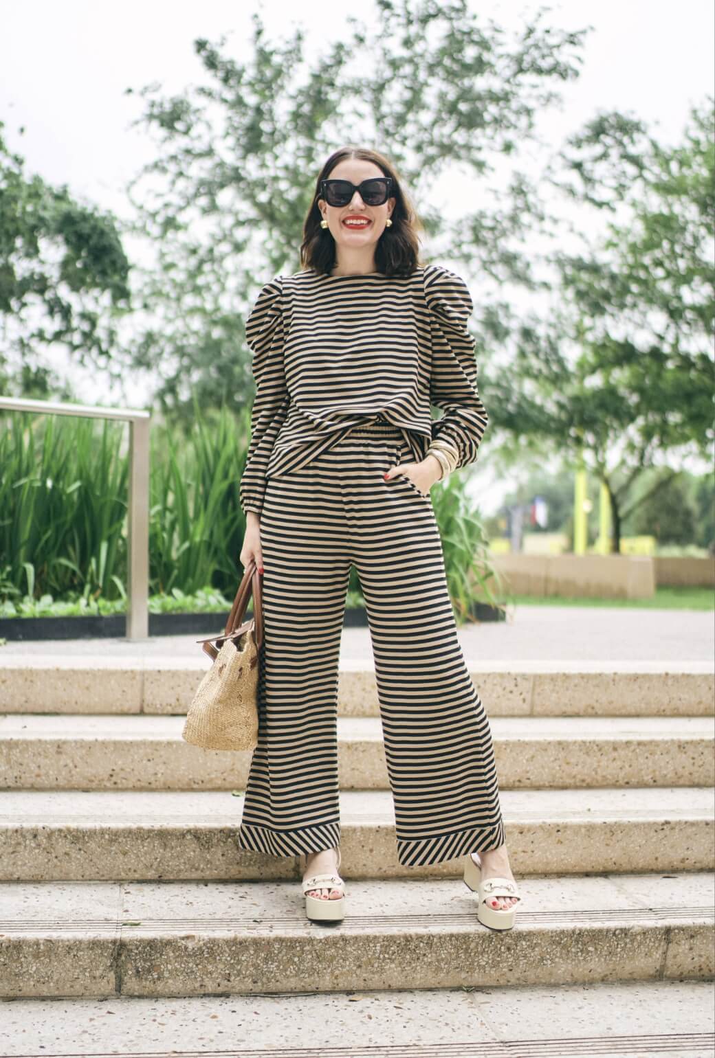 BURU x Val Wide Leg Knit Trouser - Taupe & Black Knit