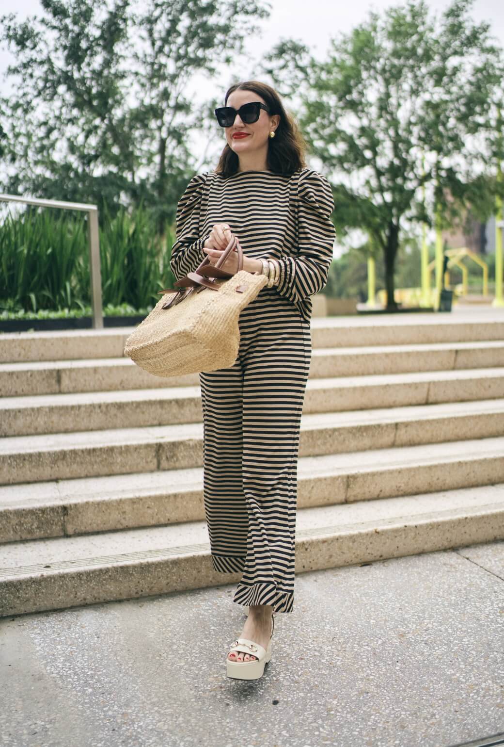 BURU x Val Wide Leg Knit Trouser - Taupe & Black Knit