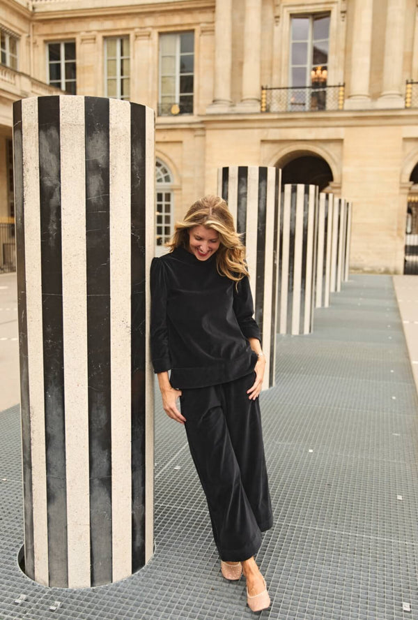 Buru x Anna Kloots Wide Leg Trouser - Black Velour