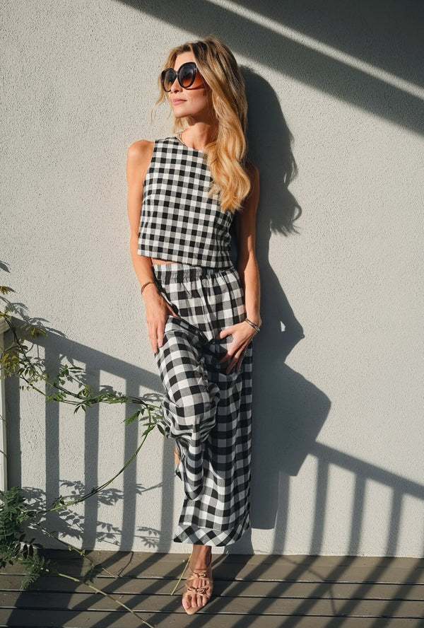 Wide Leg Trouser - Black and White Gingham