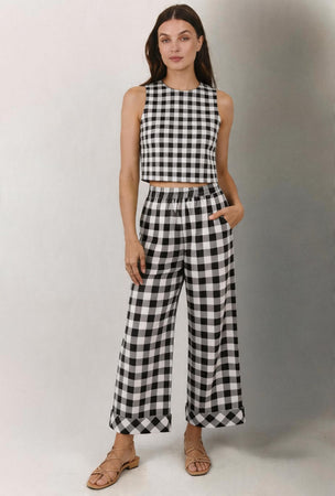 Wide Leg Trouser White Gingham