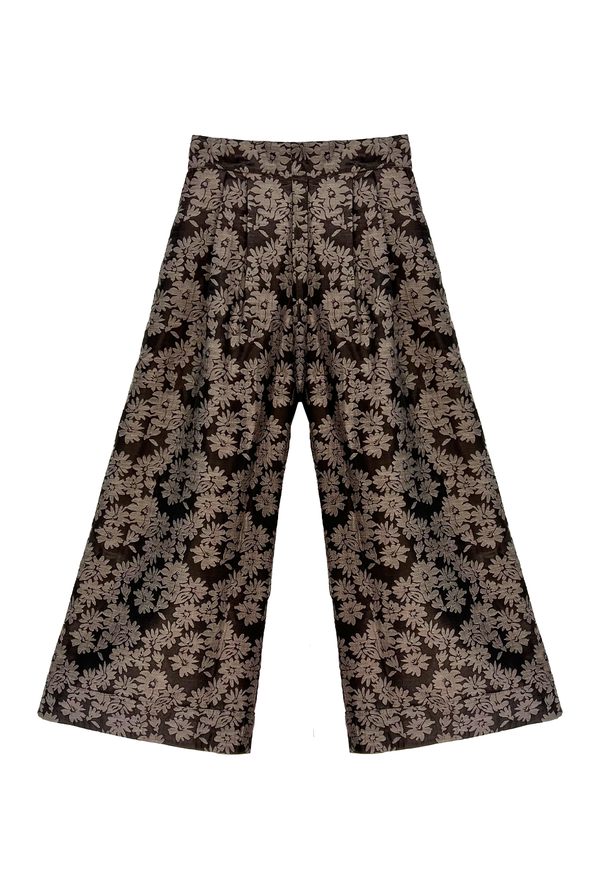 Wide Leg Trousers - Chocolate Jacquard