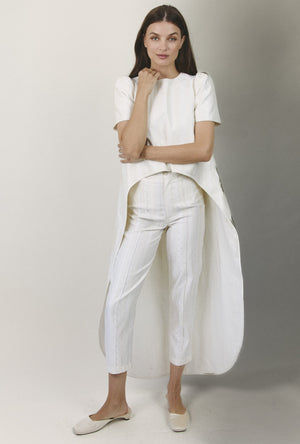 Cropped Cigar Pant - Ivory Squares Jacquard