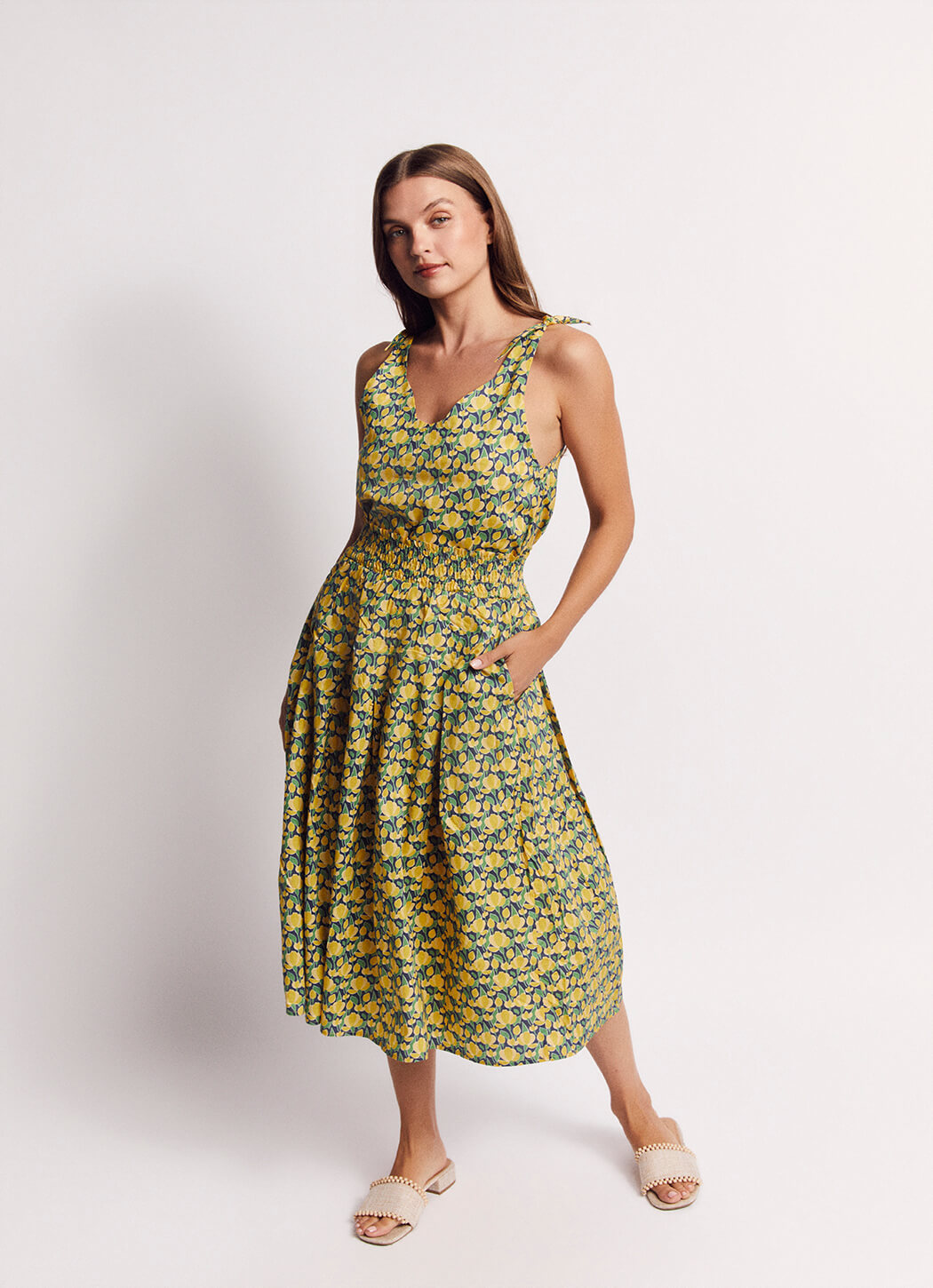Smocked Waist MIDI Skirt - Yellow Tulip