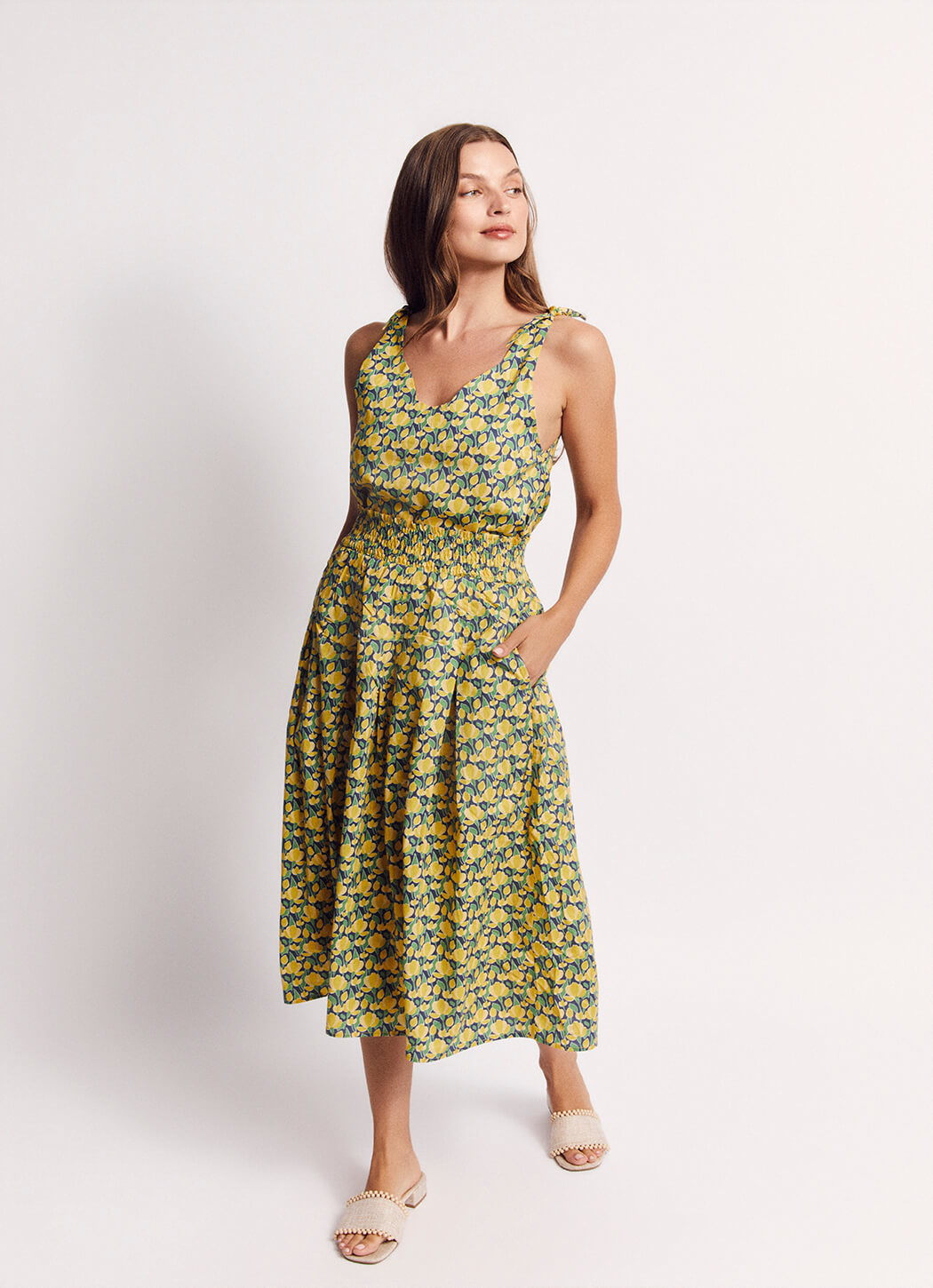 Smocked Waist MIDI Skirt - Yellow Tulip