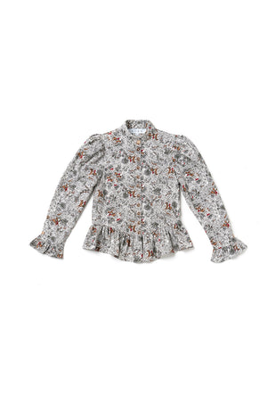 SAMPLE Peplum Puff Sleeve Button Down - Horses