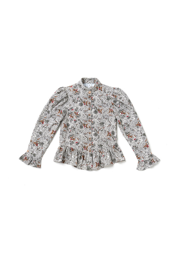 SAMPLE Peplum Puff Sleeve Button Down - Horses