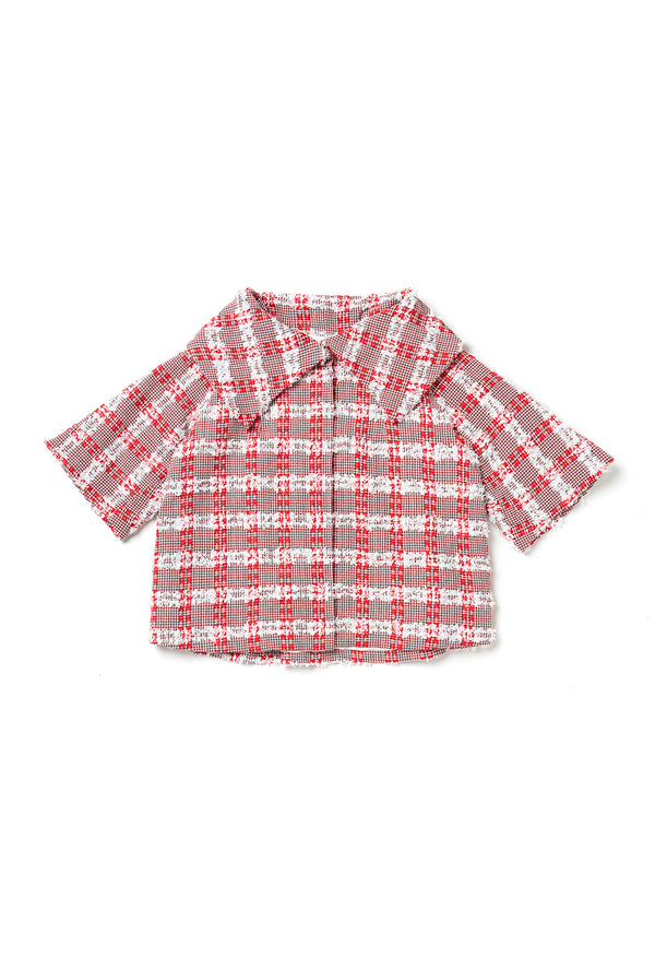 Cropped Car Coat - Red Tweed