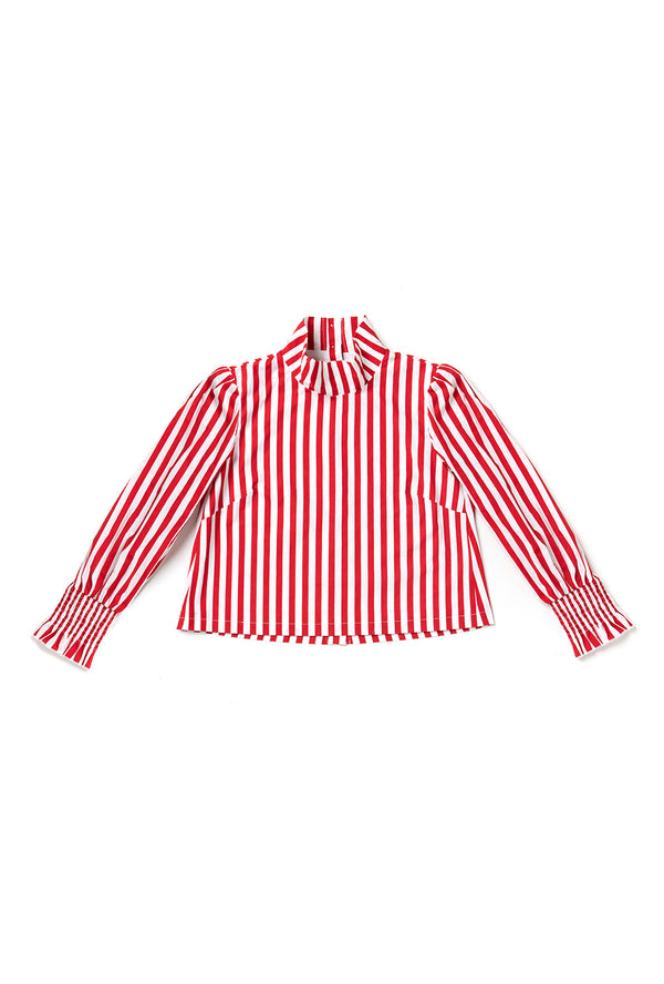 Cropped Long Sleeve Mod Top - Red Stripe