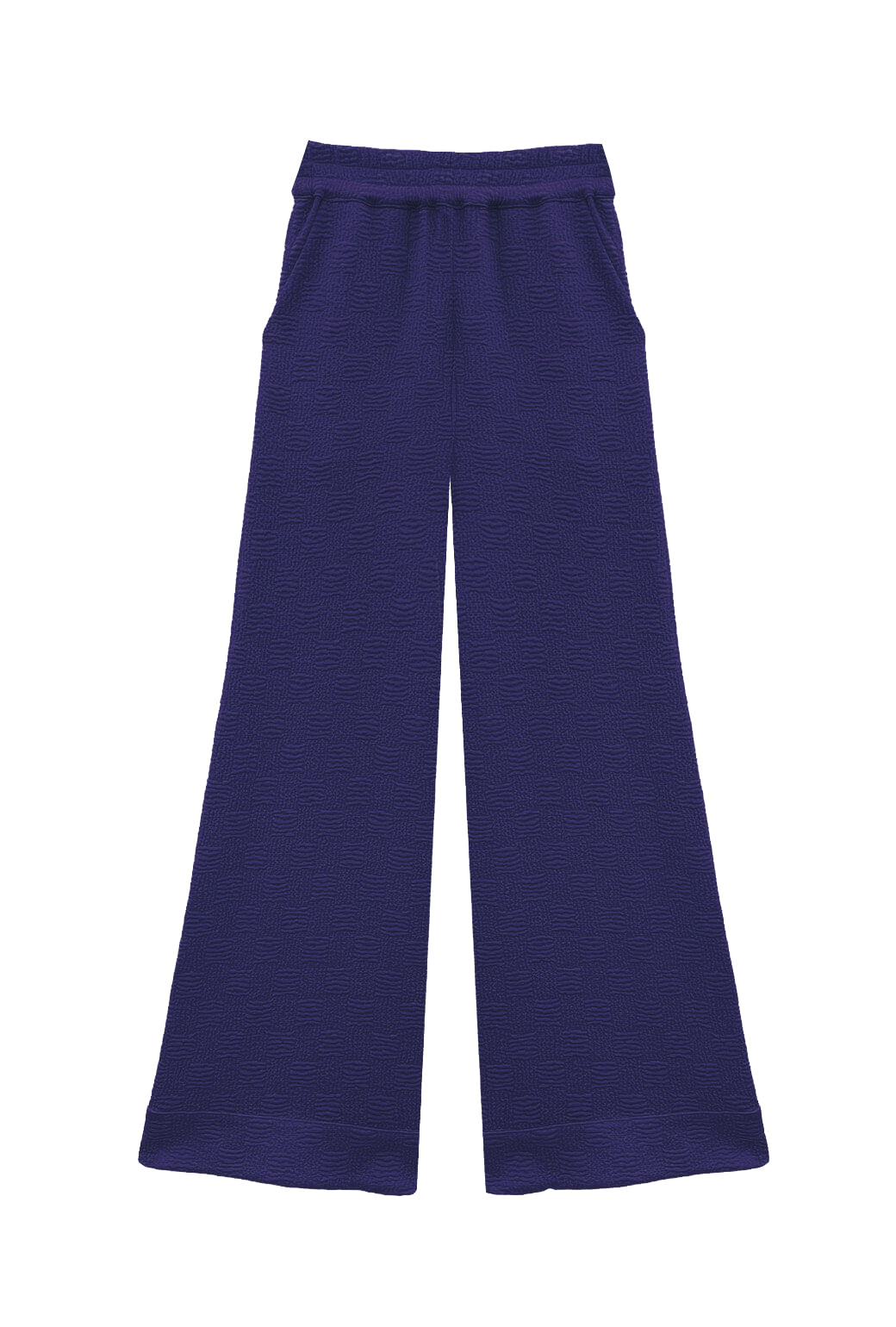 Wide Leg Knit Trouser - Navy Jacquard Knit