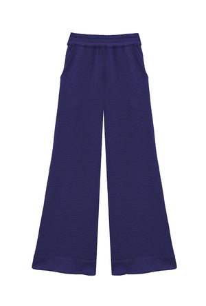 Wide Leg Knit Trouser - Navy Jacquard Knit