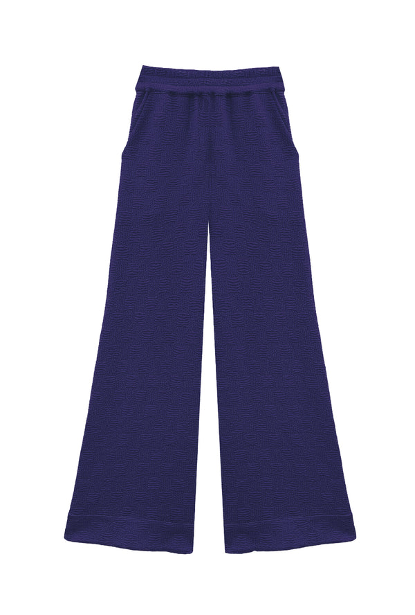 Wide Leg Knit Trouser - Navy Jacquard Knit