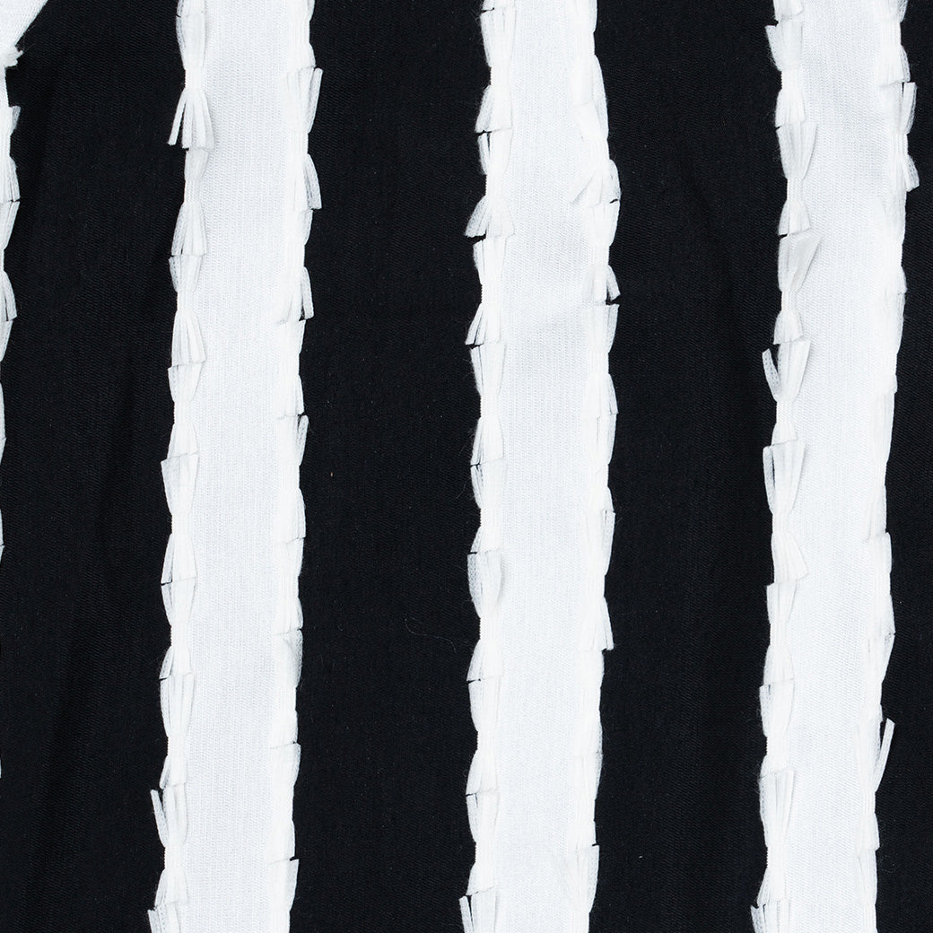 Long Sleeve Mod Dress - Black & White Bow Stripe, close up