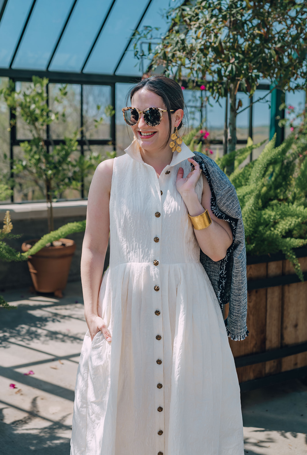 BURU x Pappy Co Sleeveless Shirtdress Ivory Brocade