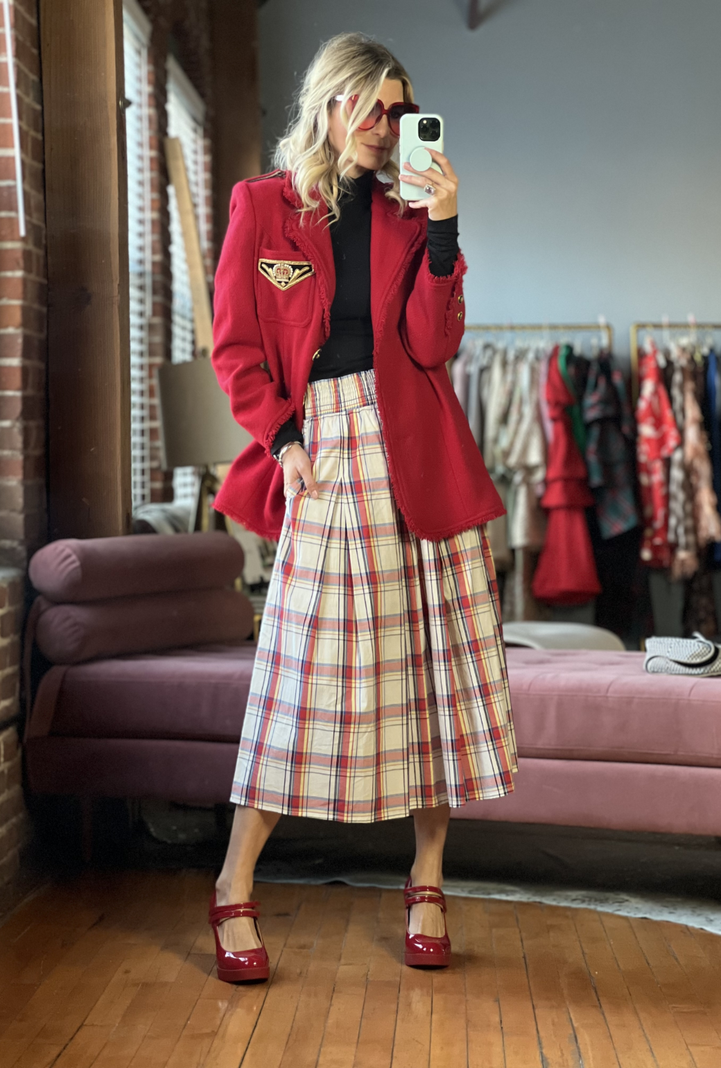 Plaid midi skirt xs best sale