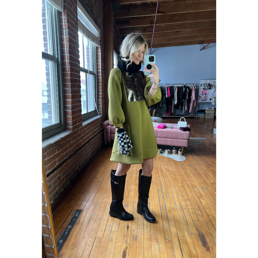 Bib Front A-line Dress - Olive, image