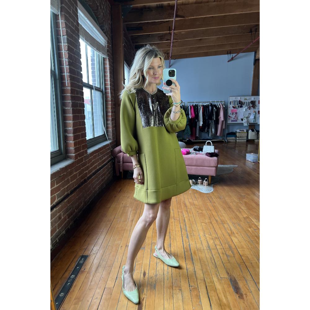 Bib Front A-line Dress - Olive, image