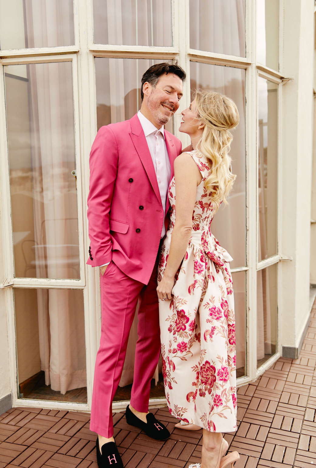 Bow Gown Ivory Magenta Brocade