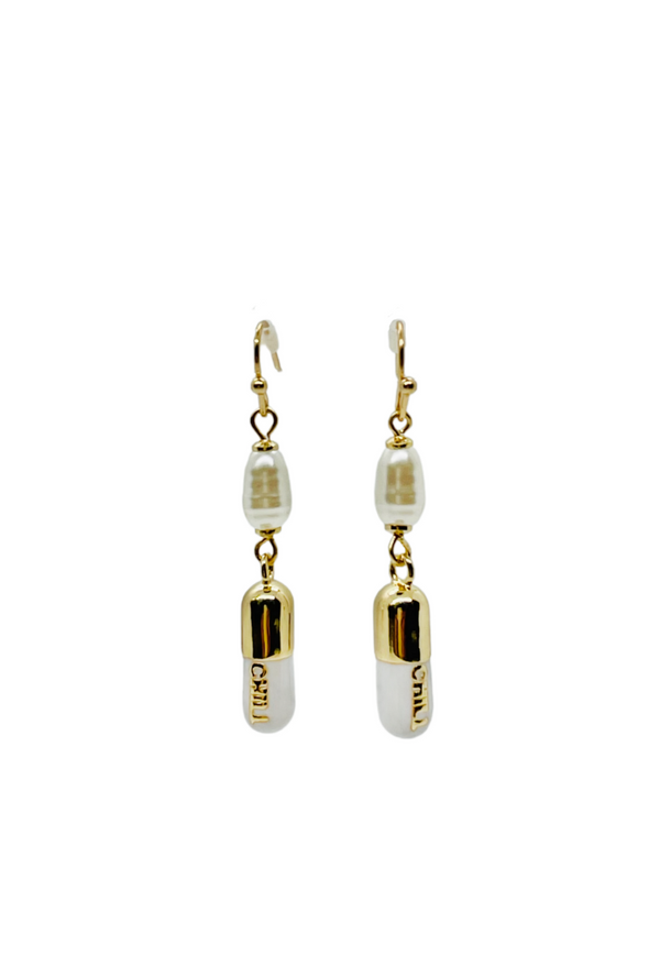 Chill Pill Earrings - White