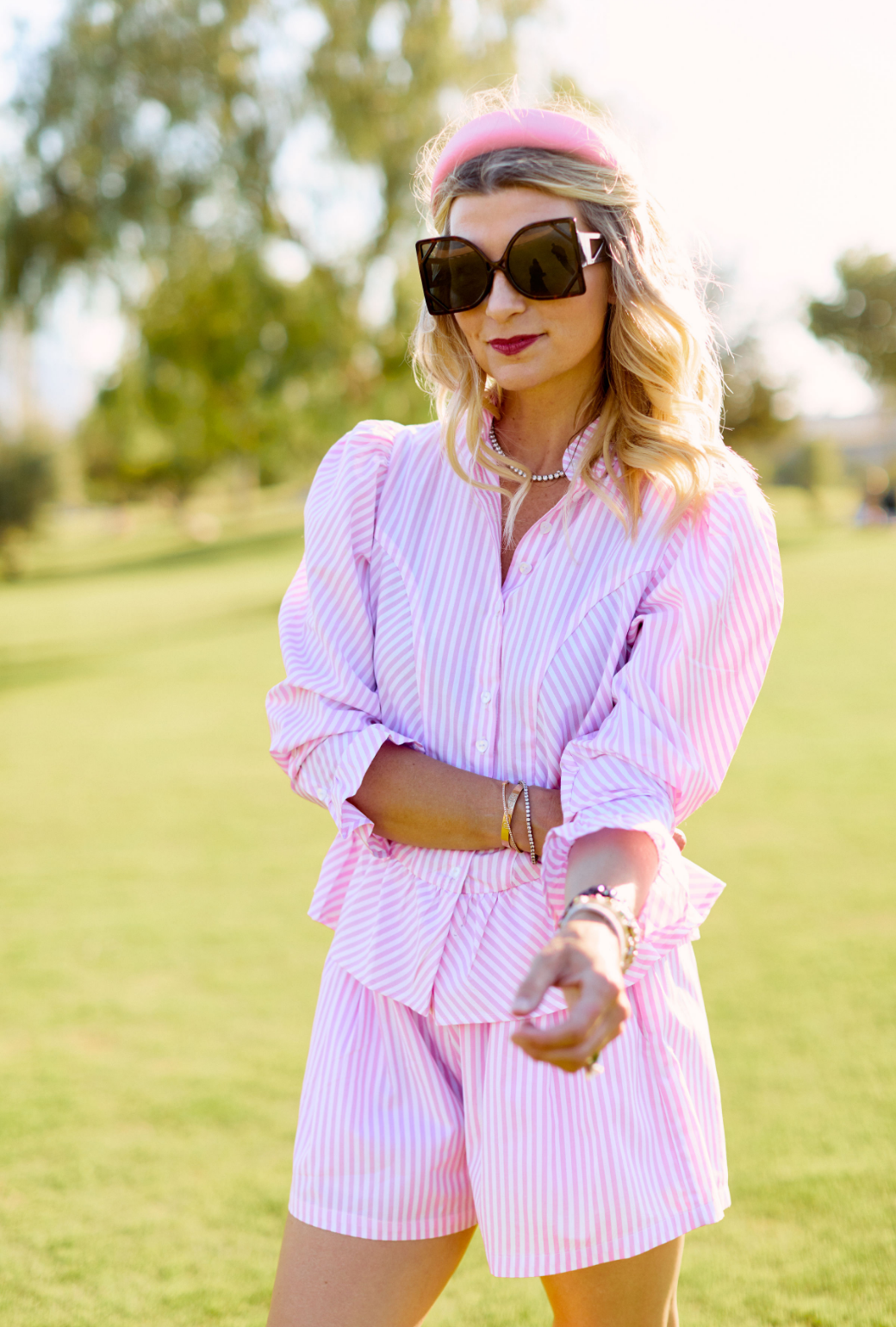 Pink and white striped shorts sale