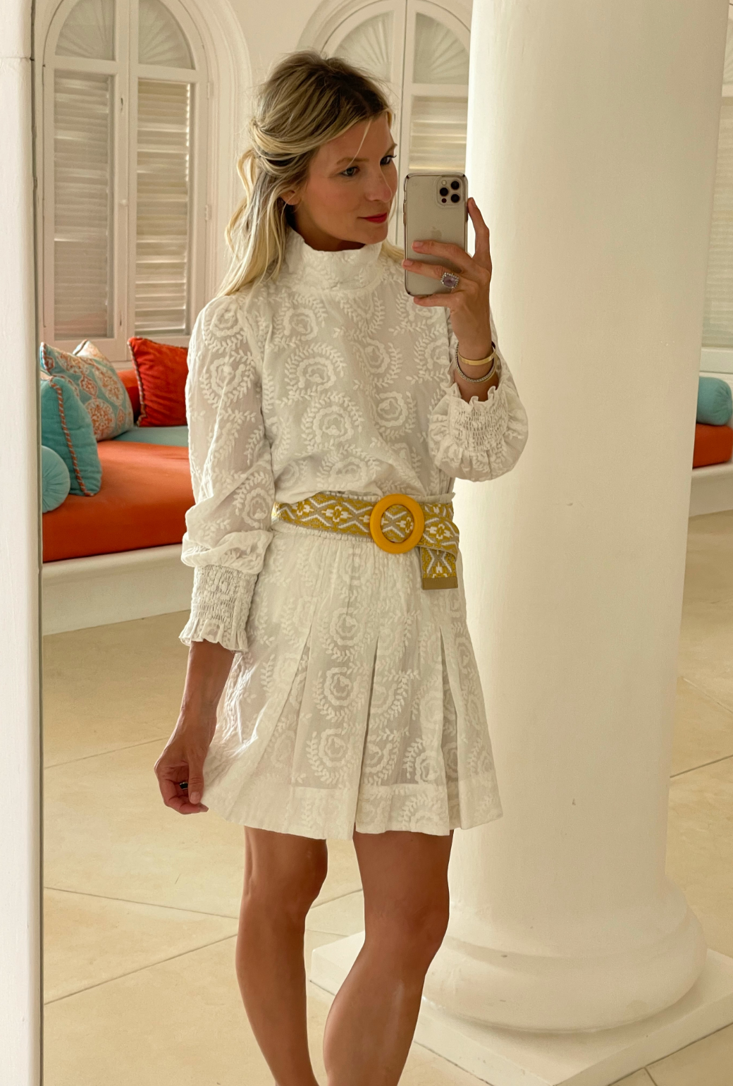 Smocked Waist Skirt - White Embroidery
