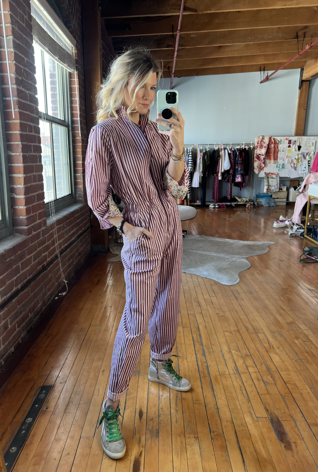 Beige and white striped top jumpsuit