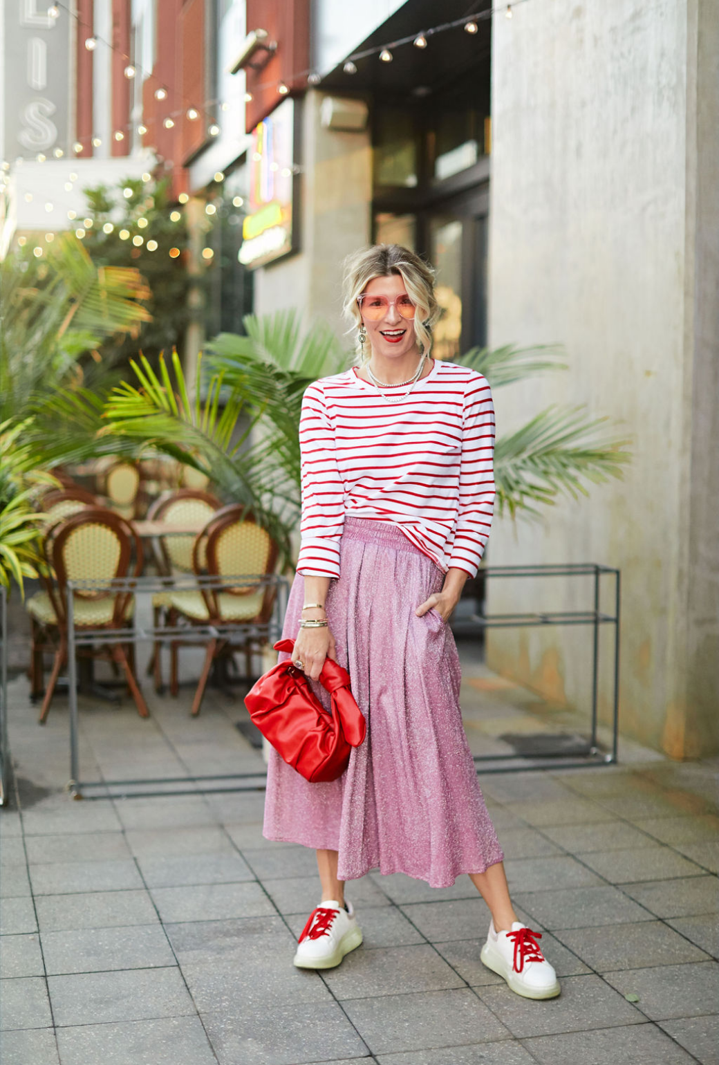 Pink metallic top skirt xs