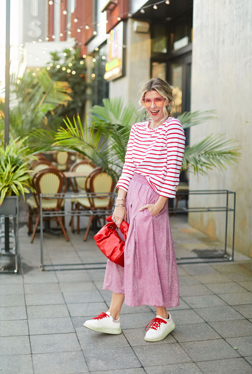 Pink metallic skirt sales style