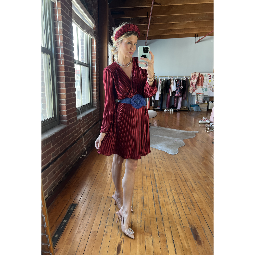 Pleated Mini Dress - Crimson, image