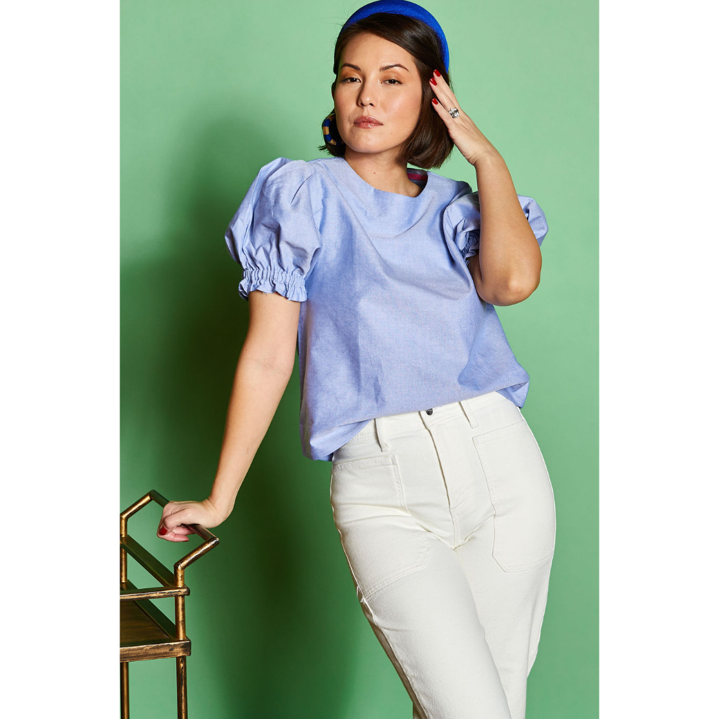 Light blue puff sleeve top cheap