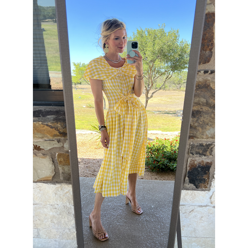 SAMPLE - Shawl Dress MIDI - Yellow Gingham