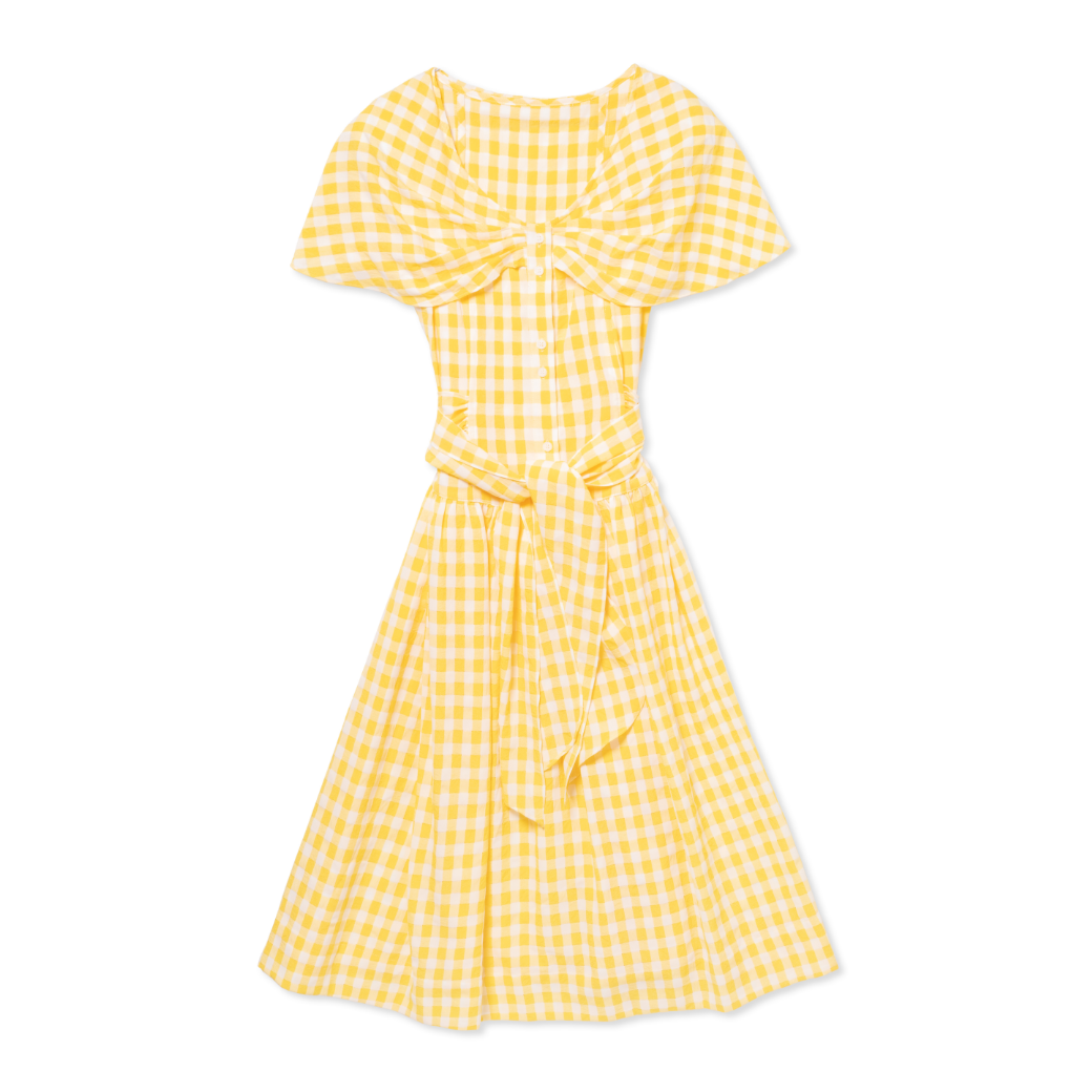 SAMPLE - Shawl Dress MIDI - Yellow Gingham