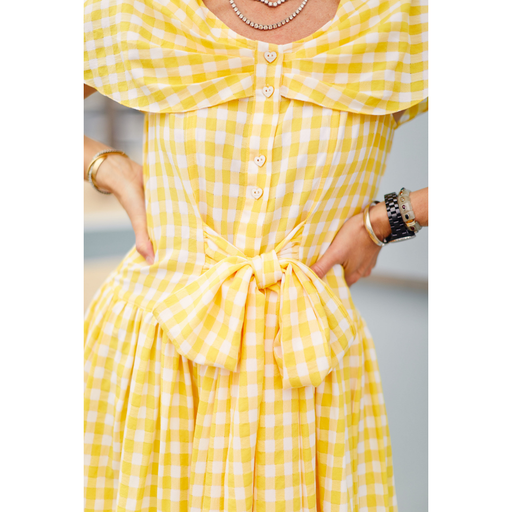 SAMPLE - Shawl Dress MIDI - Yellow Gingham