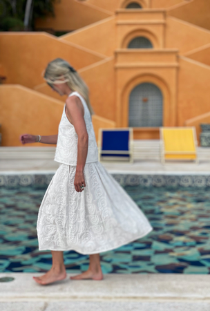 Smocked Waist MIDI Skirt Embroidery