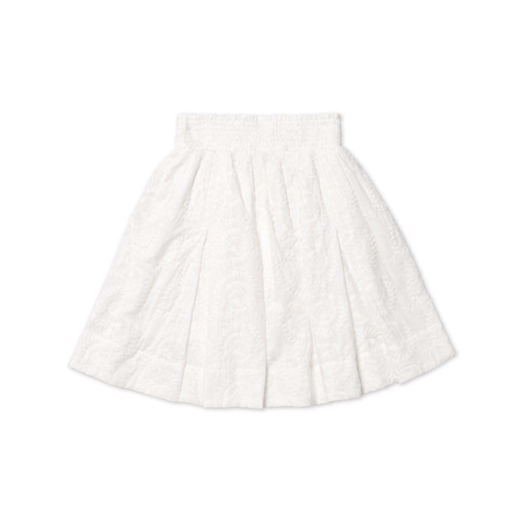 Smocked Waist Skirt - White Embroidery