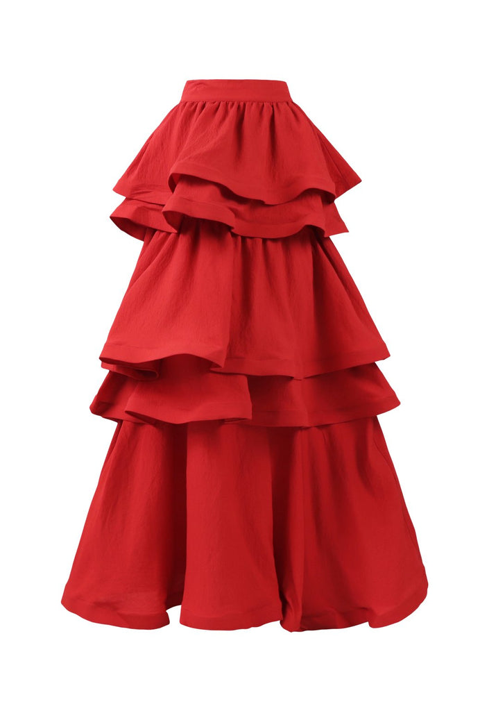 Tiered online red skirt