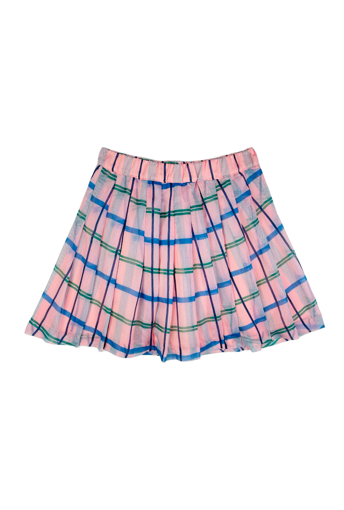 The Classic Pleated Tennis Skirt Pink Blue Plaid BURU