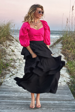 Balloon Sleeve Bustier - Fuchsia