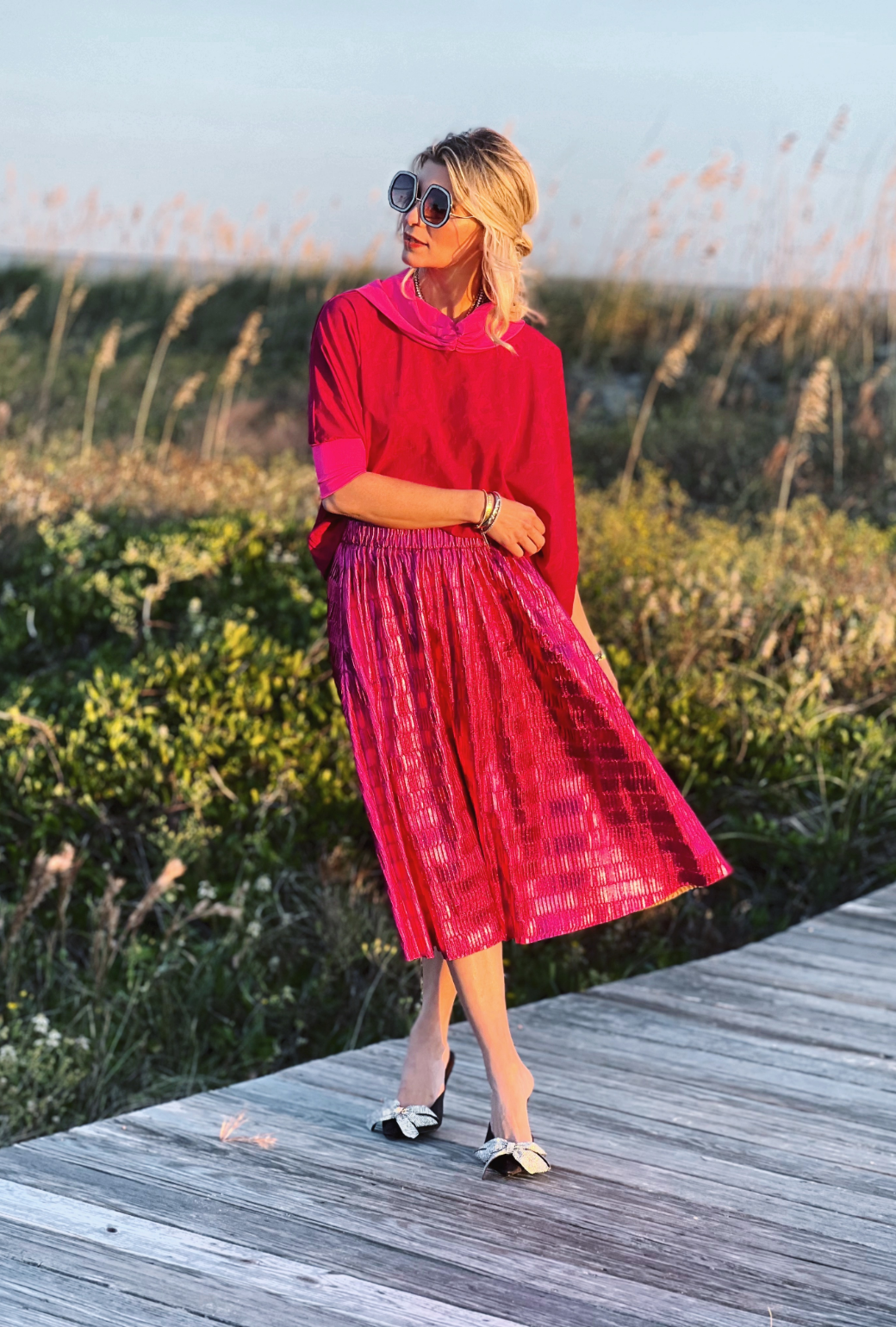 Metallic Pleated Skirt Hot Pink BURU