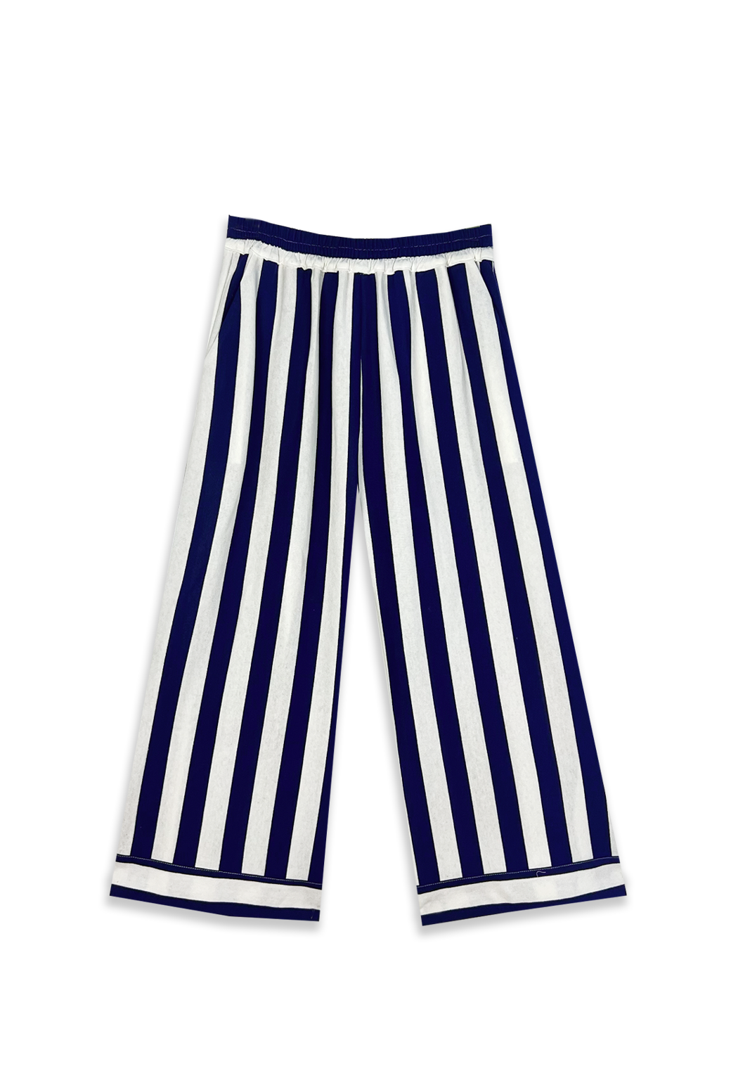 Navy and white striped wide leg trousers best sale